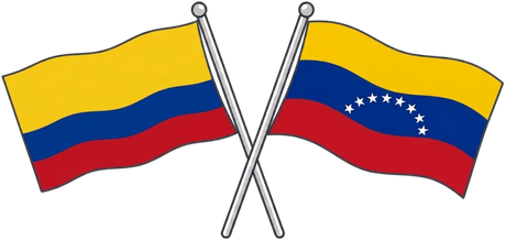 Banderas de Colombia y Venezuela cruzadas, pueblos hermanos